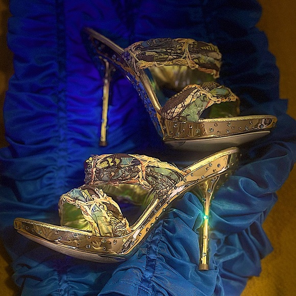 HEELS BY FRANCESCO SACCO SWAROVSKI GOLD/ MULTI COLOR MULE ‘s sz 7 - worn once✨ - Picture 2 of 14